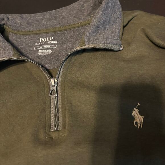 Polo Ralph Lauren Luxury Green 1/4 Zip Cotton Viscose Blend Men's size Medium M - Picture 6 of 7